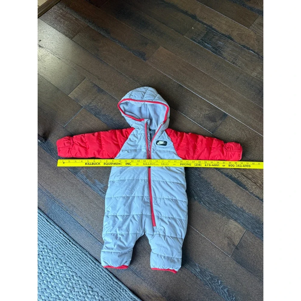Nike Puffer Bunting Suit baby 6 months gray Red Infant Winter Snowsuit Hooded